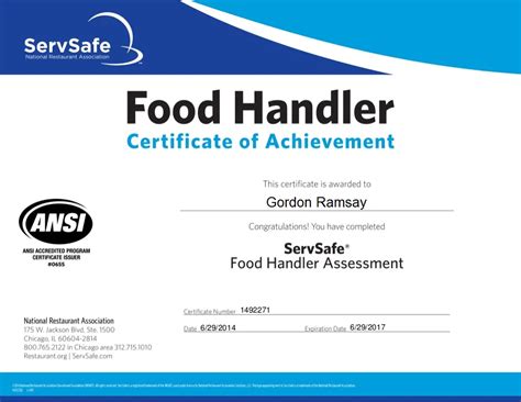 SERVSAFE FOOD HANDLER CERTIFICATION - Food …