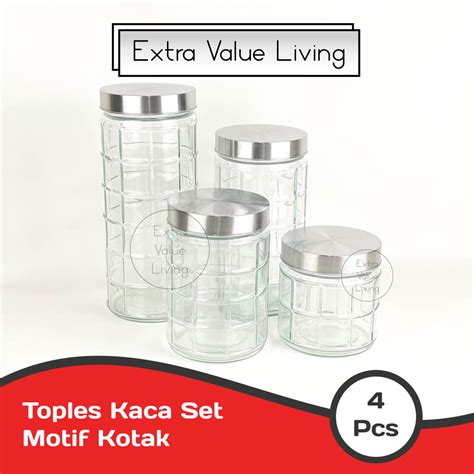 Set 4 Stoples Kaca Dengan Tutup - Toples Permen Kristal, Mangkuk … - balustradellc