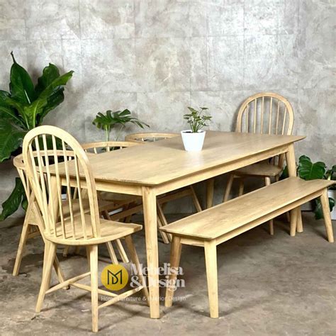 Set Meja Makan Bangku Sate Natural - balustradellc