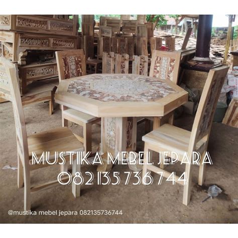 Set Meja Makan Koin Jati Segi Delapan - balustradellc