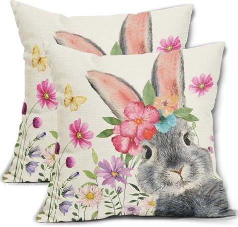 Set of 2 Velvet Easter Decorative Pillow Covers, Bunny Rabbit and ... - balustradellc