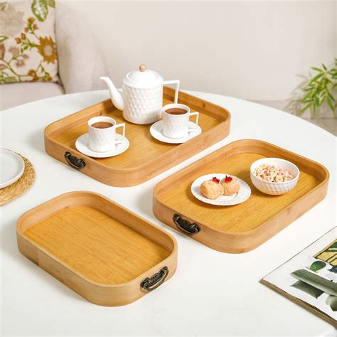 Set of 3 Bamboo Wooden Multipurpose Tray with handles for Serving ... - balustradellc