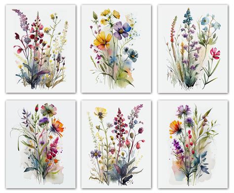 Set of 3 Watercolor Wildflower Prints, Minimalist Botanical Meadow Art ... - balustradellc