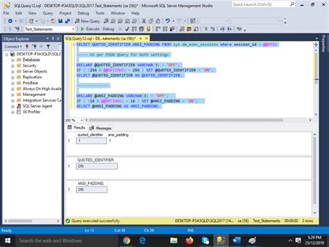SET QUOTED IDENTIFIER settings in SQL Server