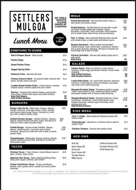 SETTLERS MULGOA - Menu, Prices & Restaurant …