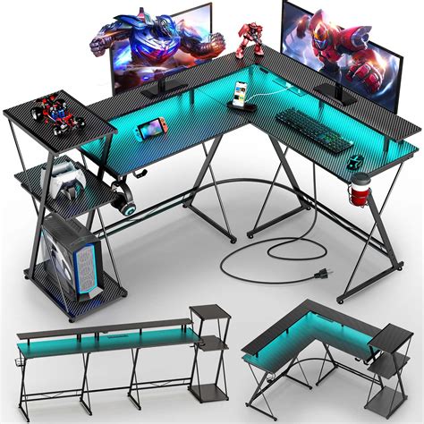 SEVEN WARRIOR Gaming Desk 50.4” with LED Lights & Power Outlets, L ...