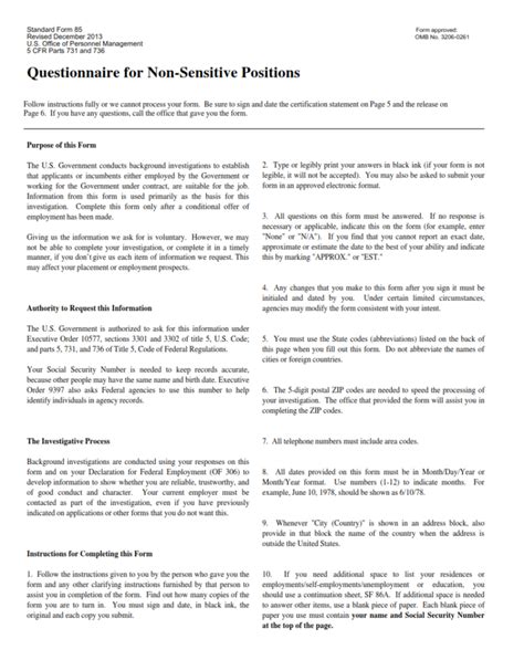 SF 85 Form Questionnaire for NonSensitive Positions SF Forms