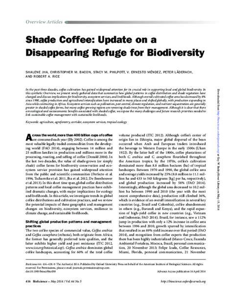 Shade Coffee: Update on a Disappearing Refuge for Biodiversity - raincitystudios.com