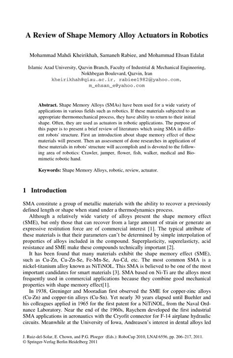 Shape Memory Alloy Actuators in Robotics | Request PDF - wintechmobiles.com