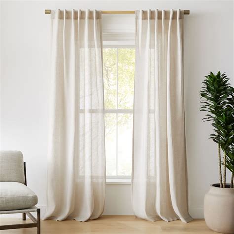 Sheer European Flax Linen Curtain - White - west elm … - balustradellc
