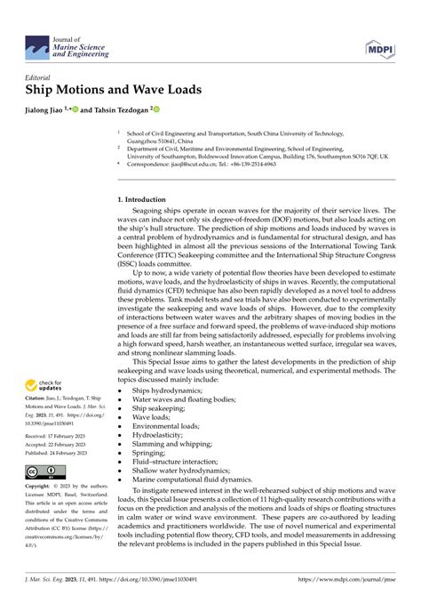 Ship Motions and Wave Loads - MDPI - wintechmobiles.com