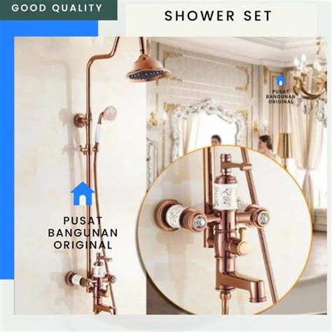 SHOWER TIANG RAIN SET MARROON ROSE GOLD EMAS ANTIQUE CLASSIC DESAIN ... - balustradellc