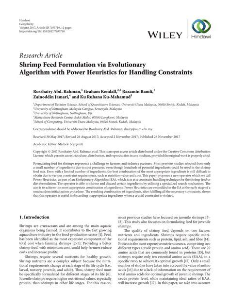 Shrimp Feed Formulation via Evolutionary Algorithm … - raincitystudios.com