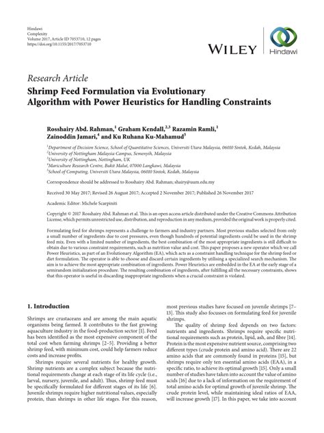 Shrimp Feed Formulation via Evolutionary Algorithm with Power ... - raincitystudios.com