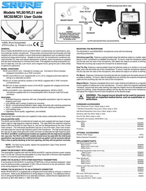 SHURE WL50 USER MANUAL Pdf Download ManualsLib