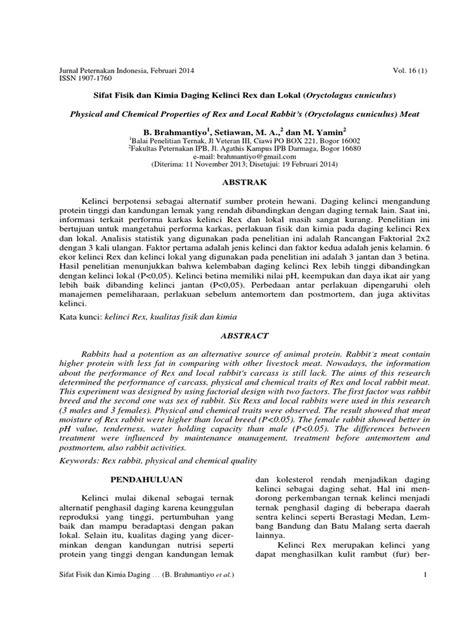 Sifat Fisik dan Kimia Daging Kelinci Rex dan Lokal (Oryctolagus ... - balustradellc