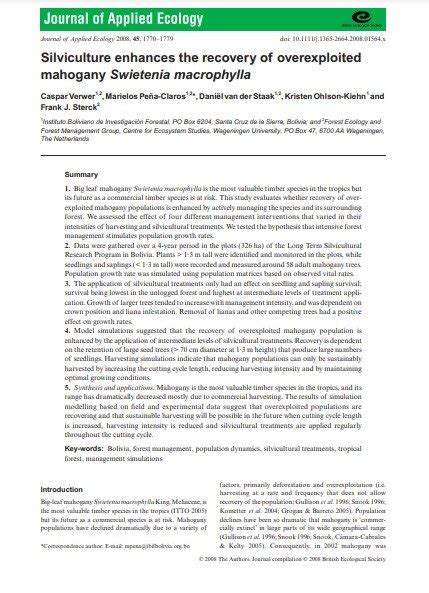 Silviculture enhances the recovery of overexploited mahogany Swietenia ... - raincitystudios.com