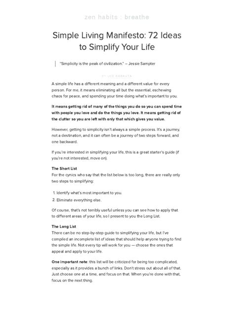 Simple Living Manifesto: 72 Ideas to Simplify Your Life - balustradellc