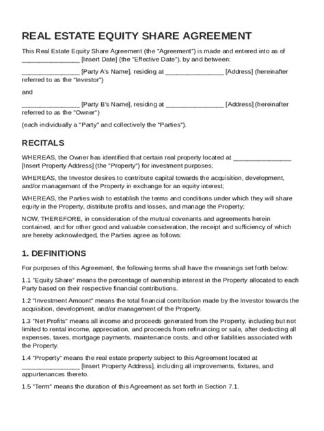 Simple Property Equity Share Agreement - coolestguyplanet.net