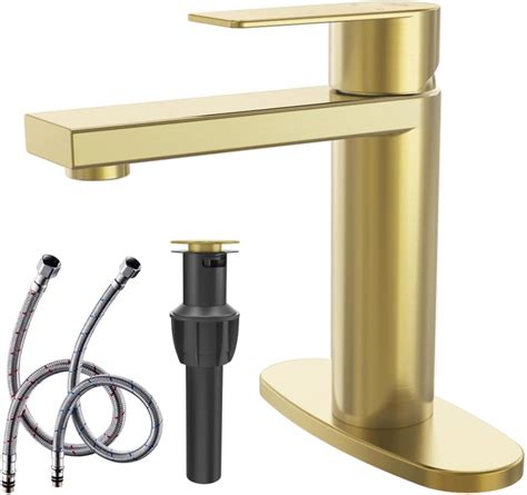 Single Handle Single Hole Short Bathroom Faucet Brushed Gold with ... - balustradellc