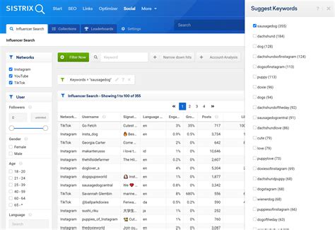 SISTRIX Influencer Search SISTRIX
