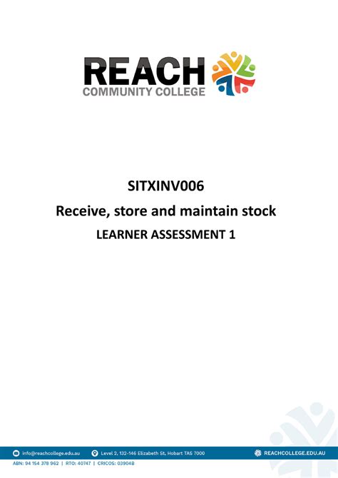 SITXINV201 - Receive and store stock assessment tool - NTIS this