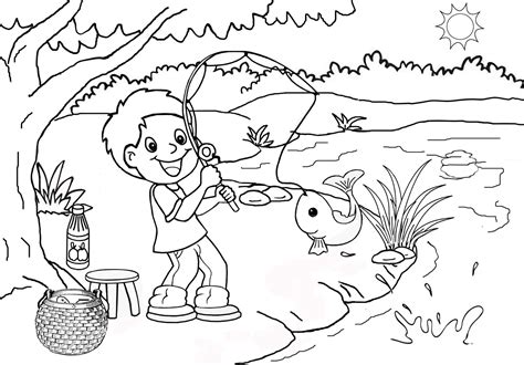 Sketsa mudah gambar anak lagi mancing - balustradellc