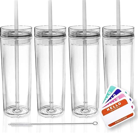 SKINNY TUMBLERS 4 Clear Acrylic Tumblers with Lids and …