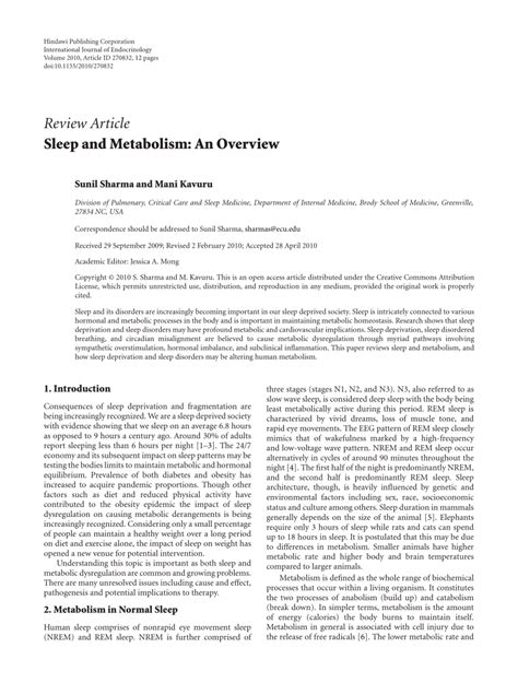 Sleep and Metabolism: An Overview - PMC - balustradellc