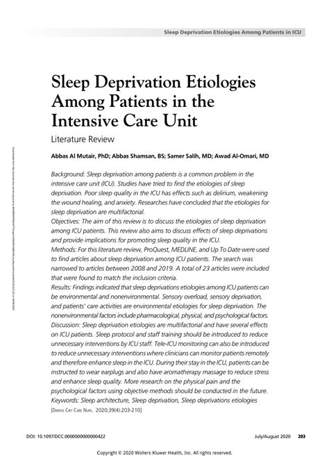 Sleep Deprivation in the Intensive Care Patient - balustradellc