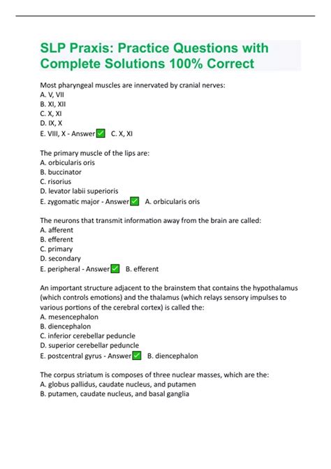 SLP Praxis Practice Questions with Complete Solutions 100 Correct