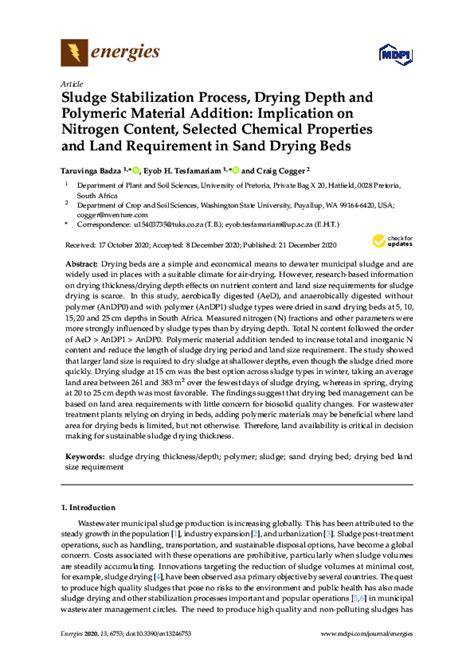 Sludge Stabilization Process, Drying Depth and Polymeric Material ... - raincitystudios.com