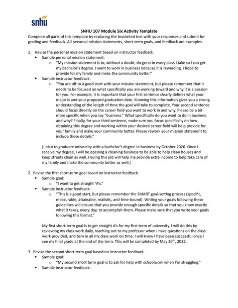 SNHU 107 Module Six Activity Template - Studocu