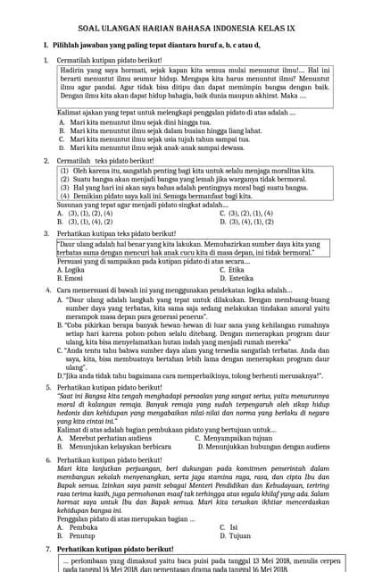 Soal Bahasa Indonesia Kelas IX 2021 | PDF - Scribd - balustradellc