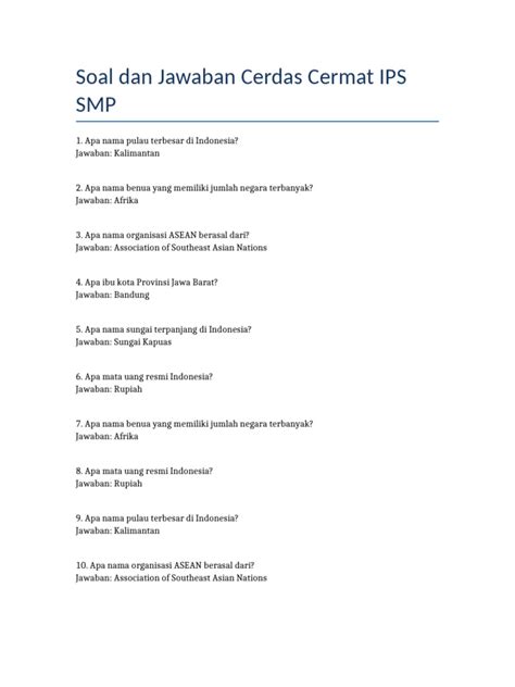 Soal Cerdas Cermat IPS SMP | PDF - Scribd - wintechmobiles.com
