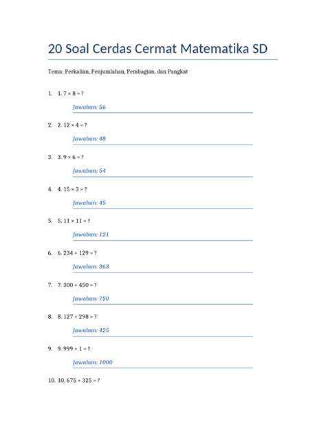 Soal Cerdas Cermat Matematika SD 2019 - Scribd - wintechmobiles.com