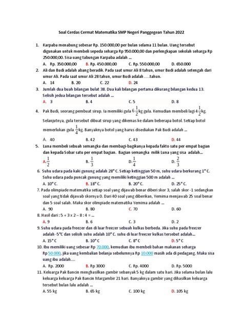 Soal Cerdas Cermat Matematika SMP | PDF - Scribd - wintechmobiles.com