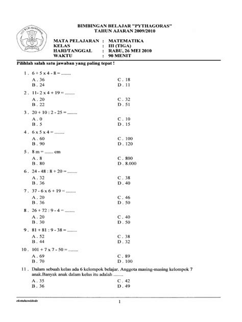 Soal Matematika Kelas 3 Sd - wintechmobiles.com