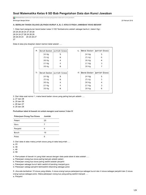 Soal Pengolahan Data Kelas 6 SD | PDF - Scribd - wintechmobiles.com