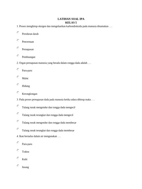 SOAL PM IPA 5: Pernapasan dan Pencernaan - Ujian Latihan - balustradellc