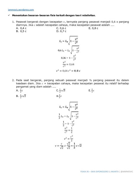 Soal Teori Relativitas Khusus Kelas 12 | PDF - Scribd - wintechmobiles.com