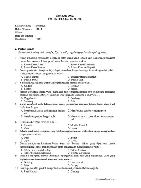 Soal UAS-1/PAS Prakarya Kelas 9 dengan … - balustradellc