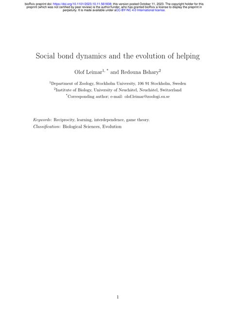 Social bond dynamics and the evolution of helping - PNAS - balustradellc