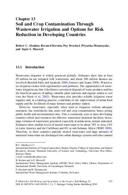 Soil and Crop Contamination Through Wastewater Irrigation ... - Springer - raincitystudios.com