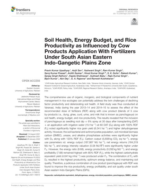 Soil Health, Energy Budget, and Rice Productivity as ... - Frontiers - balustradellc
