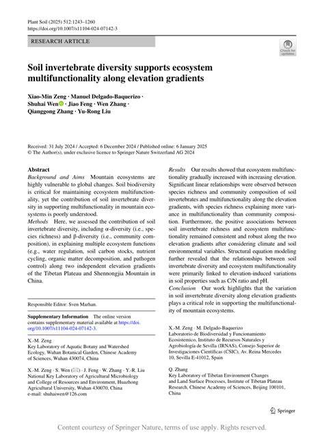 Soil invertebrate diversity supports ecosystem multifunctionality along ... - raincitystudios.com