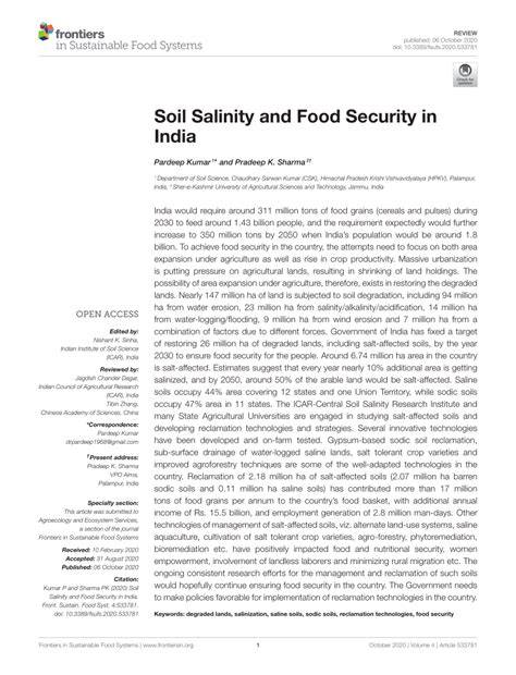 Soil Salinity and Food Security in India - Frontiers - raincitystudios.com