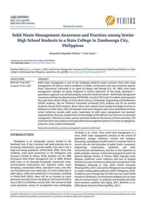 Solid waste management practices of high school students in - raincitystudios.com