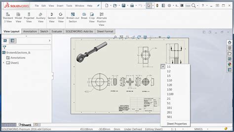 SOLIDWORKS 2016 Sheet Scale Control in Status Bar