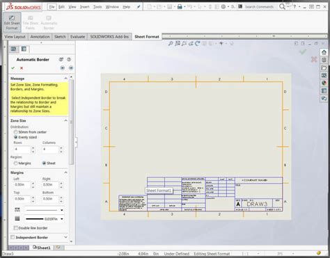 SOLIDWORKS Automatic Drawing Border makes annotation easier